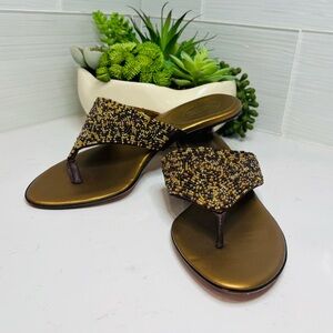 Talbots Marden Bronze Metallic Beaded Kitten Heel Sandals Women's Sz 6M Bohochic
